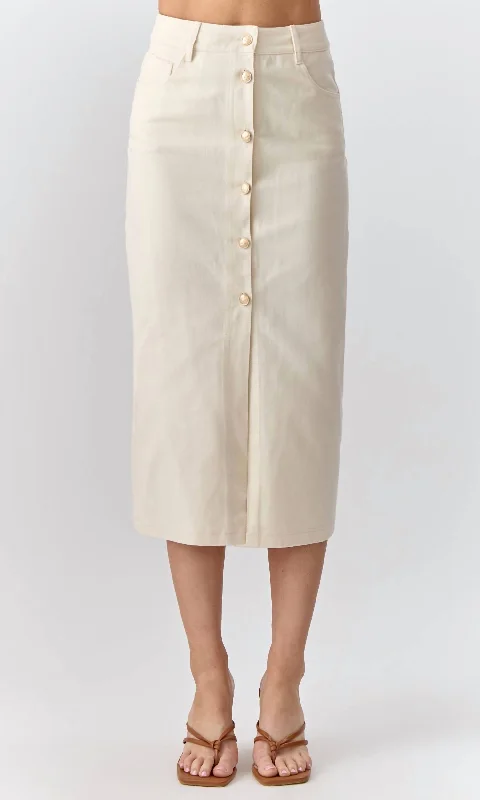 Celine Twill Midi Skirt In Natural