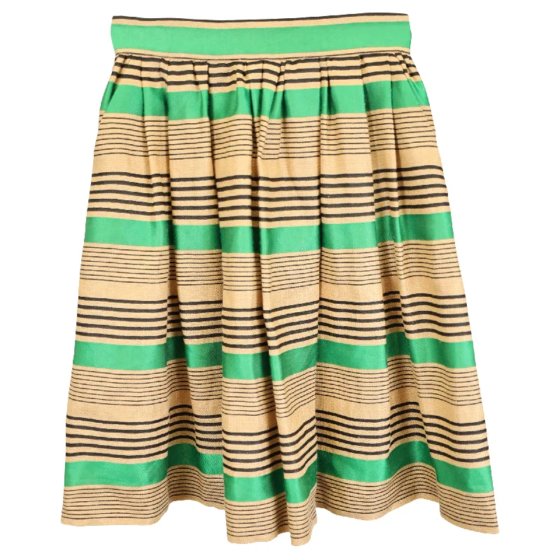 Dolce & Gabbana Striped Mini Skirt in Green and Tan Cotton