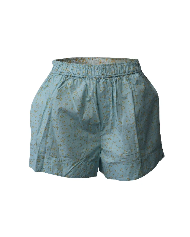 Ganni Floral Printed Shorts in Blue Cotton