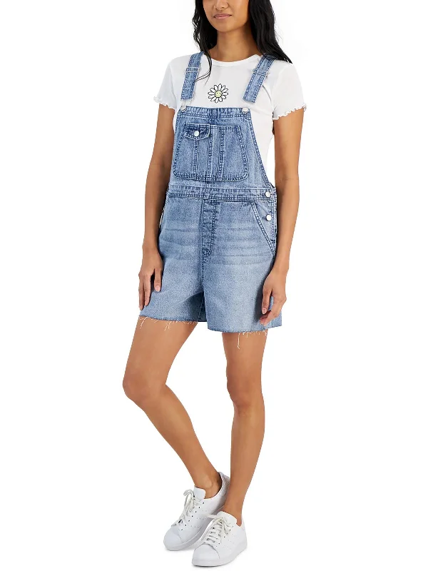 Juniors Womens Mini Raw Hem Shortalls