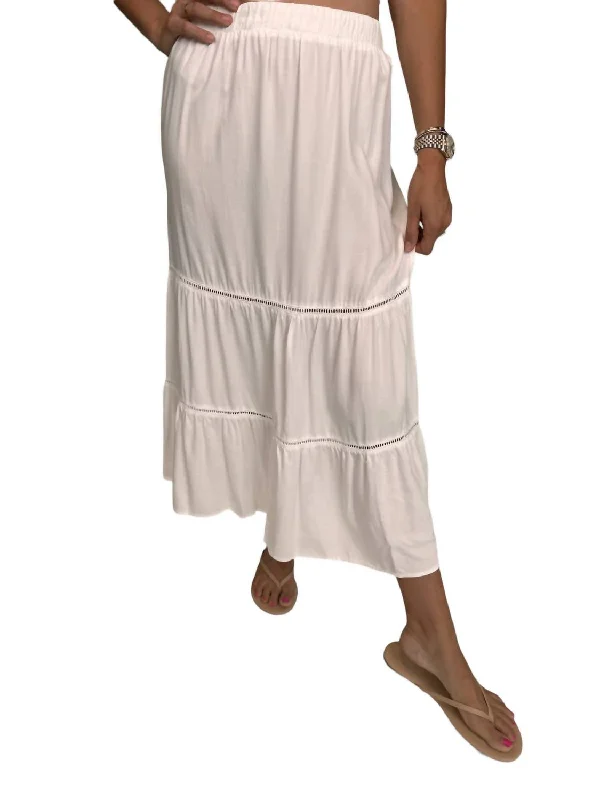 Ladder Trim Maxi Skirt In White