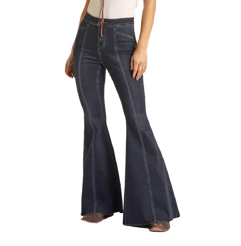 Cowgirl Front Seam Bargain Bell Flare Stretch Jean In Dark Wash