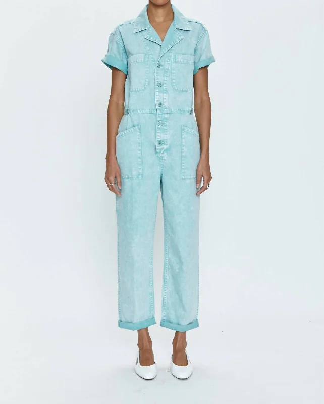 Grover Short-Sleeve Field Jumpuit In Icy Blue