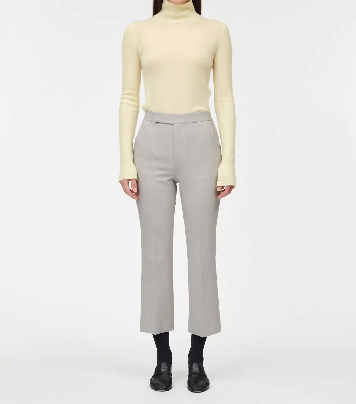 High Waisted Crop Trouser In Pale Grey Melange