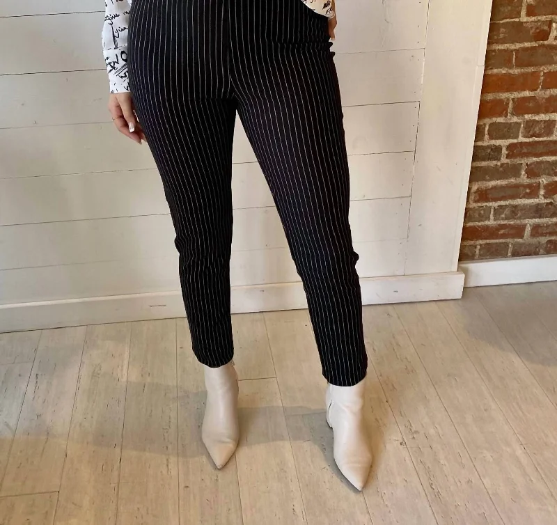 Striped Ankle Slit Pant In Black