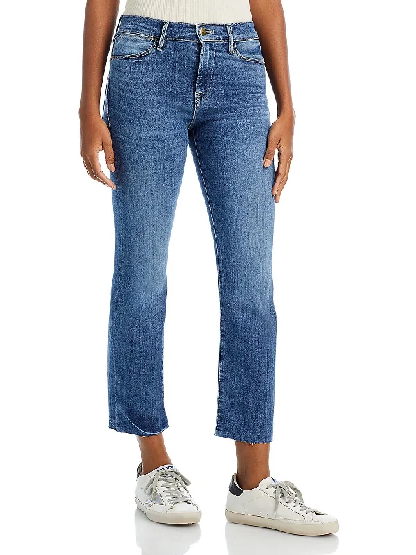 Womens Released Hem Denim Straight Leg Jeans