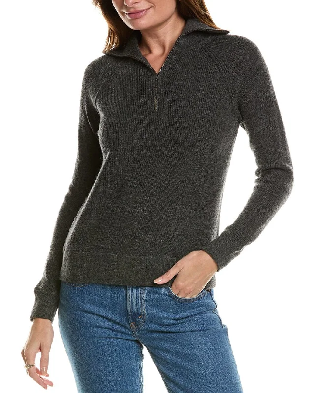 Forte Cashmere Rib Mock Neck Wool & Cashmere-Blend 1/2-Zip Sweater