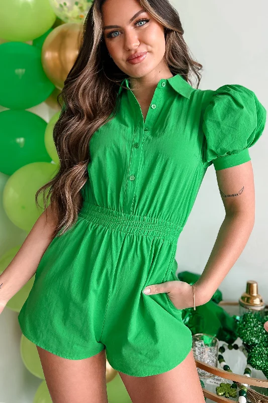 Elspeth Puff Sleeve Romper (Kelly Green)