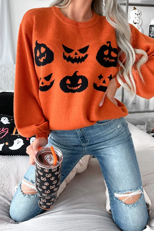 Carvin' Pumpkins Knit Halloween Sweater (Pumpkin)