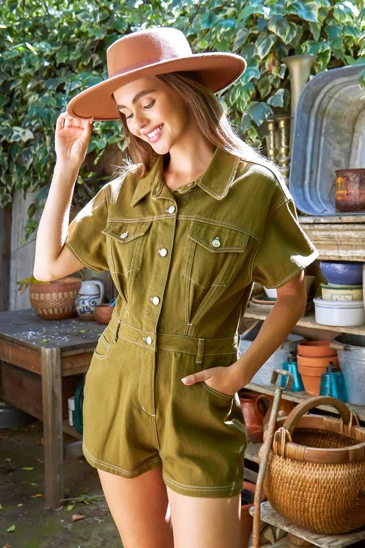 Creative Pursuits Denim Romper (Olive)