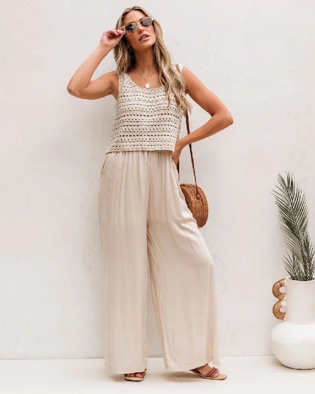 Cream Crochet Slit Jumpsuit - FINAL SALE