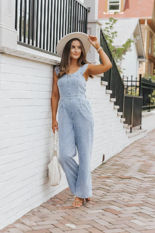 Denim Seam Detail Wide Leg Jumpsuit - FINAL SALE