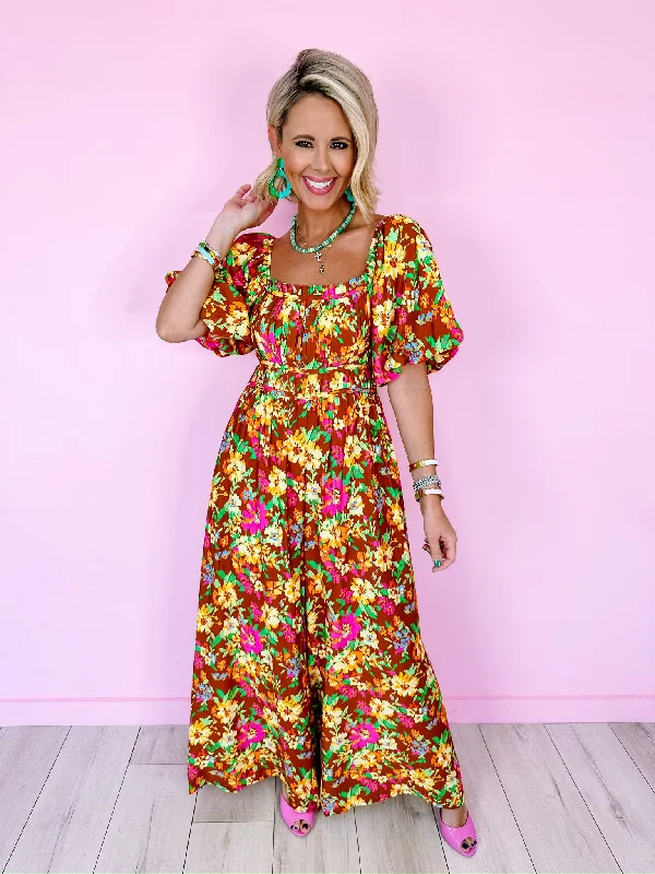 FLORAL PAINTSTROKES WIDE LEG JUMPSUIT