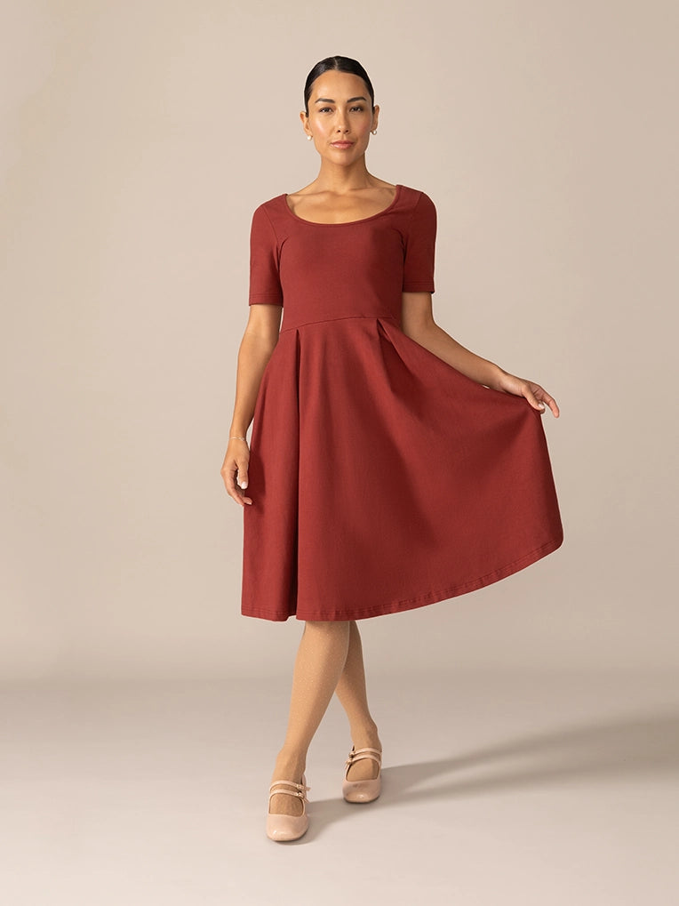 Short Sleeve Ballerina Knit Dress in Pinot Noir