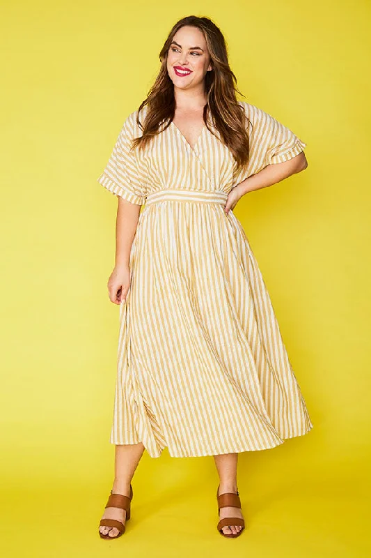 Angie Mustard Stripe Wrap Dress