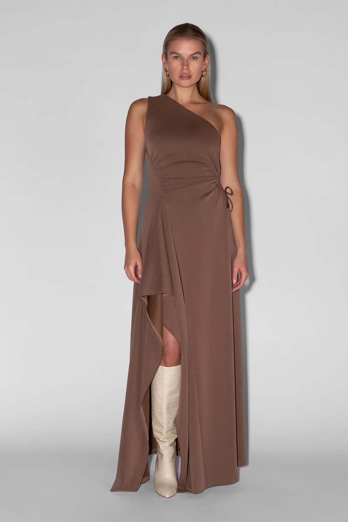 The Wolf Gang Vivi One Shoulder Maxi Dress - Cocoa