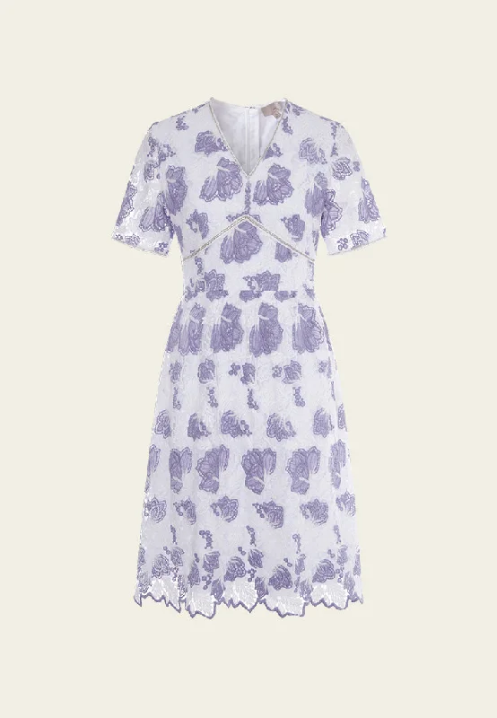 Purple V-neck Lace Midi Dress