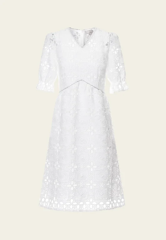 Puff Sleeves White Lace Dress