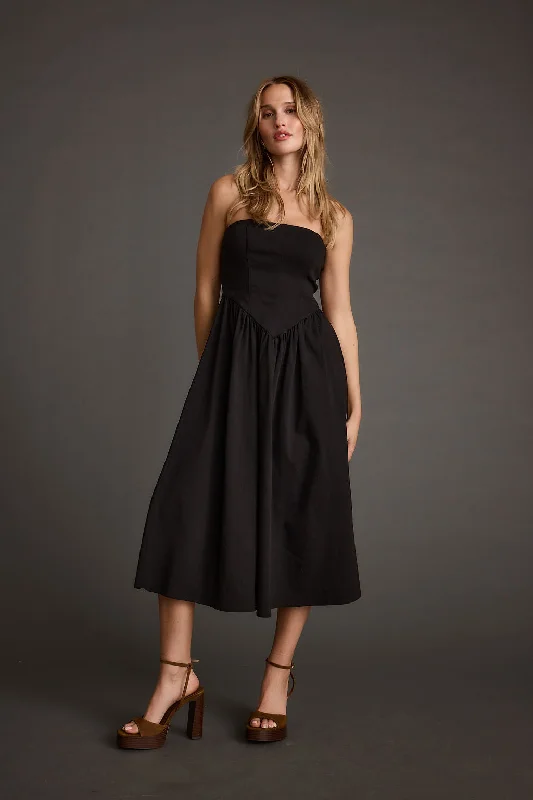 Blaire Strapless Drop Waist Midi Dress