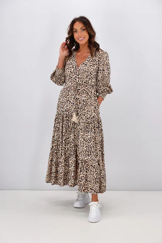 Fria Sarah Leopard 3/4 Selma Dress Mocha