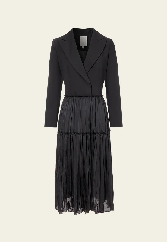 Patchwork Peak-lapel Pleated-detail Dress