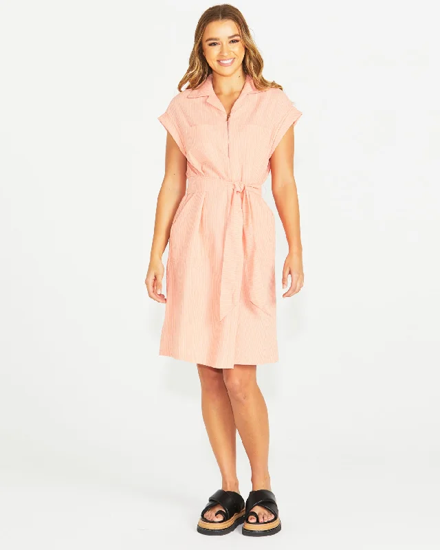 Sass Liberty Utility Dress Neon Peach White Stripe