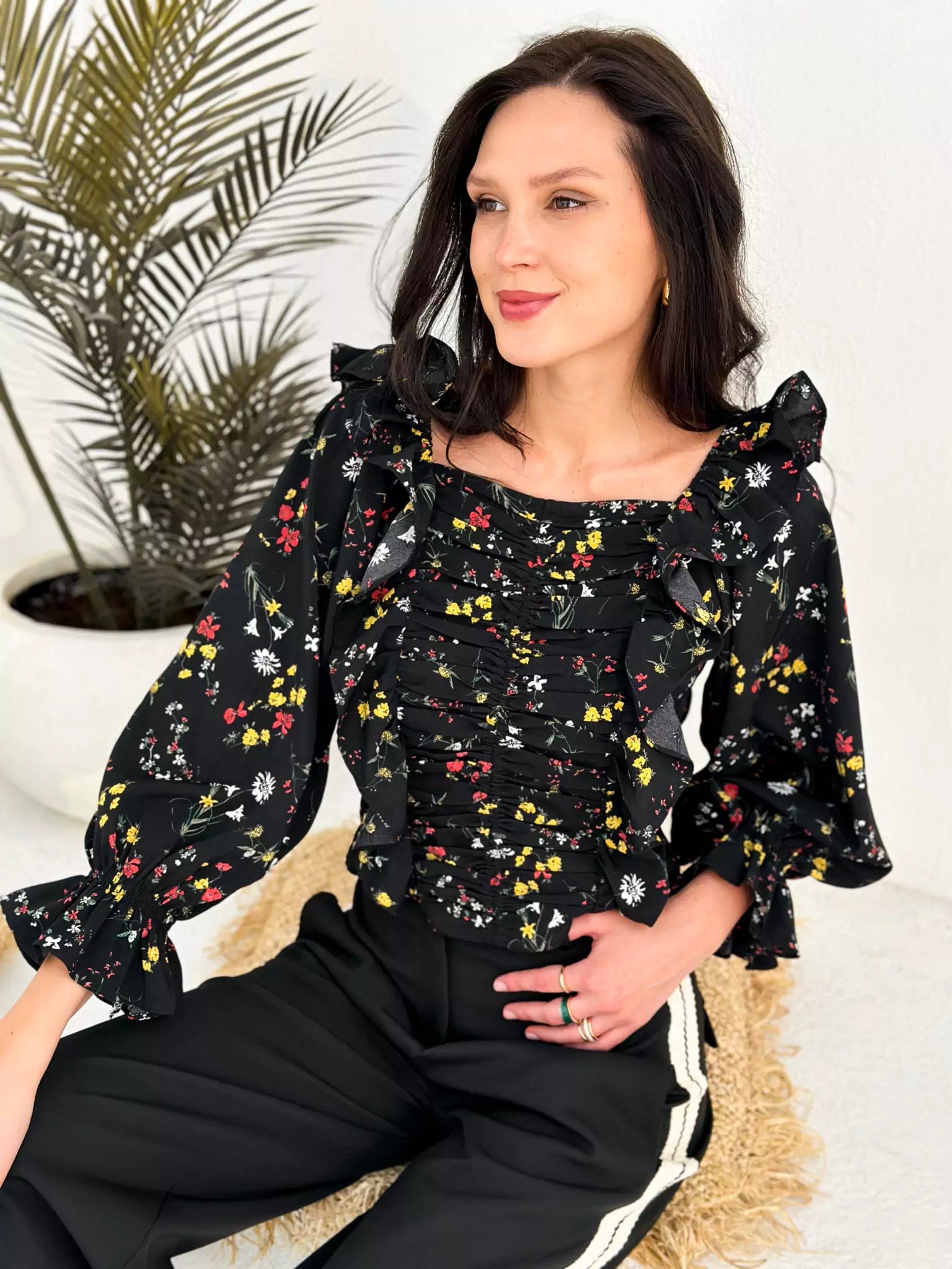 Aliora Black Floral Top