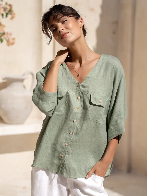 Dune French Linen Shirt Moss